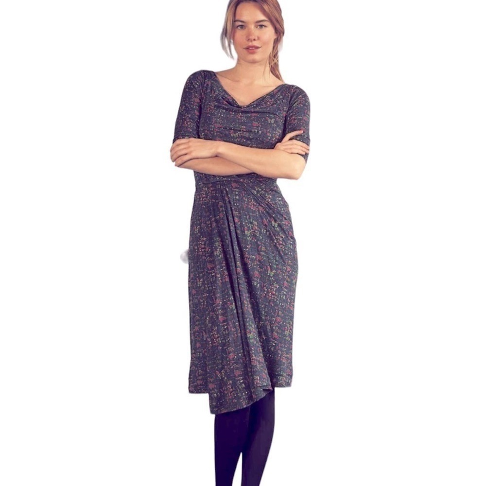 BODEN Midi Dress Painted Tweed Lydia Cowl Neck Size 6